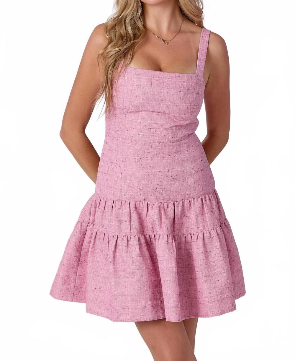 NEW BABY PINK tweed tiered sleeveless mini dress in pink